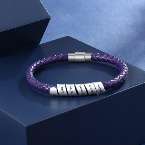 Personalized Engraved Braid Rope ID Bracelet Stainless Steel Custom Family Name Bracelets for Men Women with Magnet Clasp