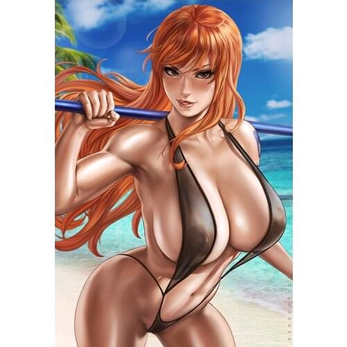 Sexy Beach Girl Nami Canvas Art Poster Anime One Piece Print Custom HD Hanging Pictures Wall Painting for Bedroom Decoration