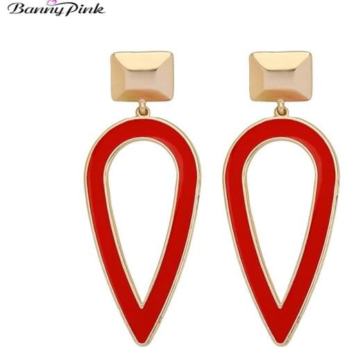 Banny Pink Large Enamel Red Waterdrop Stud Earrings For Women Chunky Hollow Geometric Statement Earrings Chic Pendant Earrings