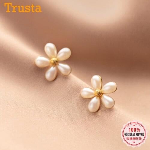 TrustDavis Genuine 925 Sterling Silver Fashion Pretty Flower Charm Stud Earrings For Women Wedding Fine S925 Jewelry Gift DS1255