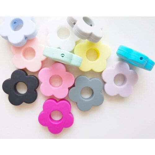 50pcs Silicone Flower Beads 27mm Sun flower Baby Teether Bead BPA Free Baby Teething Toys DIY Making Necklace Pacifier Chain