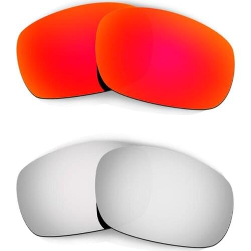 HKUCO For Jawbone (Asian Fit) Sunglasses Replacement Polarized Lenses 2 Pairs - Red & Silver