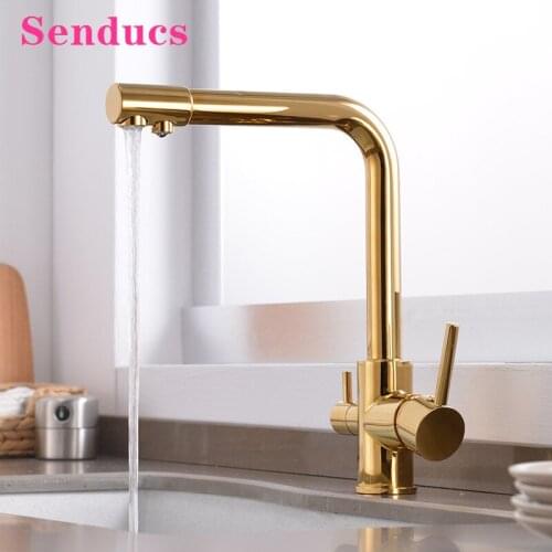 Filter Kitchen Faucet Senducs Gold Healthy Drinking Kitchen Mixer Tap Dual Handle Copper Brass Filter Kitchen Mixer Faucets