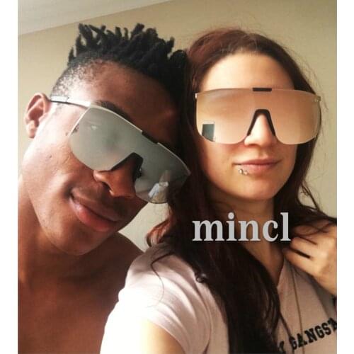 MINCL/Super Large Futuristic Oversize Shield Visor Sunglasses Flat Top Mirrored Mono Lens Fashion Lady Metal Frame Sunglasses NX