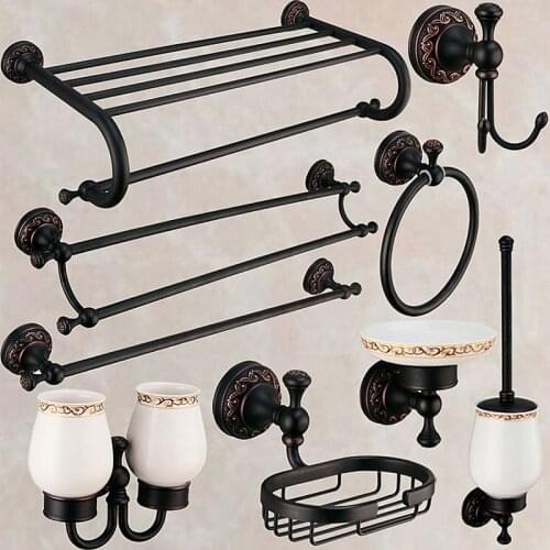 Bathroom bronze black Vintage towel bar,European style antique brass paper holder, bathroom Retro Robe Hooks,J17721