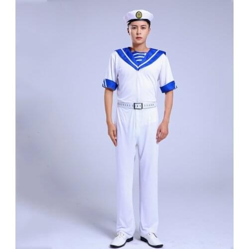 Military Uniforms for men Navy sailor Clothing White sets Chorus Stage Performance Clothing short sleeve army costume