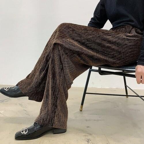 Four Seasons Men Wide Leg Pants Velvet Crumpled Design Loose Drape Straight-leg Trousers Trendy Mens Japanese Casual Pants