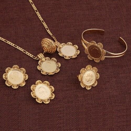 Coin Jewelry sets Figaro Necklaces, bracelets, pendants, earrings Netherlan Set 9 k yellow G/F Gold Europe
