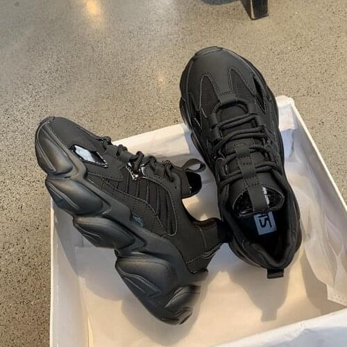 Womens Sneakers Black Chunky Platform White Lace-Up Casual Leather Breathable Plush All-Match Winter Ladies Sports Sneakers MEN