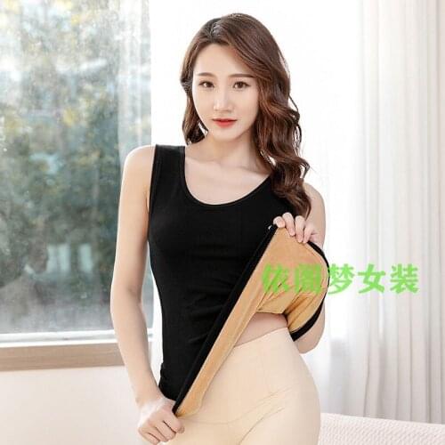 Womens warm vests velvet padded tight cotton underwear in winter wear close-fitting bottoming shirts for cold protection