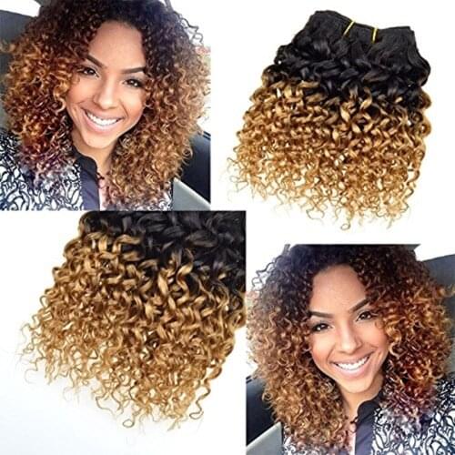 Kinky Curly Clip In Human Hair Extensions For Women 3B 3C Clip Ins 1b/27 Ombre Honey Blonde Remy Natural Hair Extension 7pcs/set