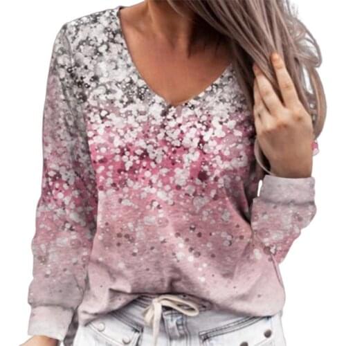 2021 New Autumn Women Tops Elegant Pullover Streetwear V Neck Tops Floral Print Loose Tops Long Sleeve T-Shirt Top Streetwear