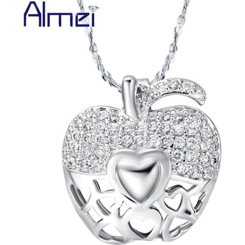 Almei Apple Shape Wonder Statement Necklace Silver Color Bijouterie Boho Pendant Free Chain Decoration For Women Wedding N606