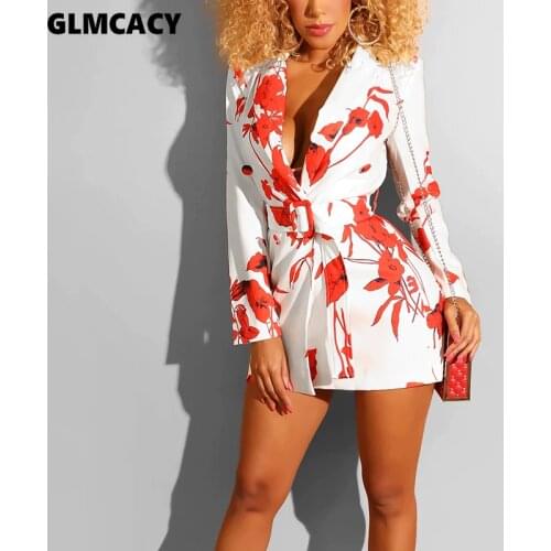 Women Plus Size Notched Lapel Collar Long Sleeve Printed Blazer Dress Office Lady Elegant Spring Fall Above Knee Mini Dress