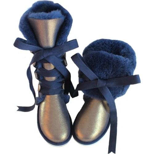 Sheepskin Snow Boots Lace-up Australia Knee High Winter Natural Wool Boots Sheep Fur Boots Bow Flat Women Long Boots