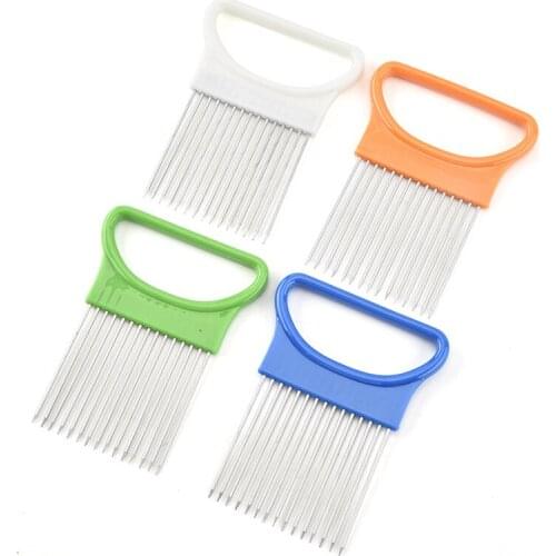 1pcs kitchen accessories stainless steel onion needle tomato slicer easy to cut stainless steel onion fork vegetable slicer