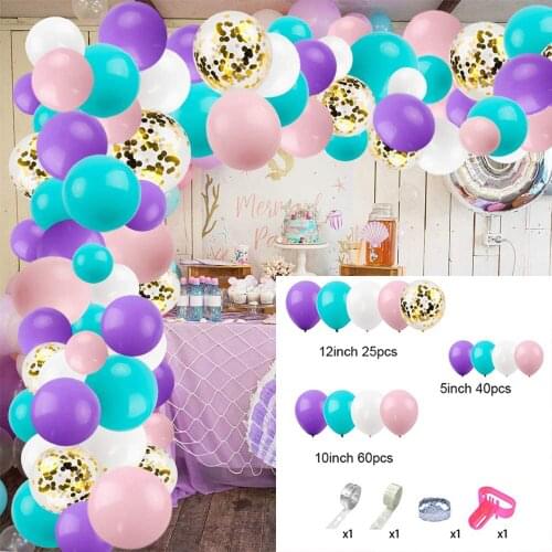129Pcs Purple Tiffany Blue Birthday Balloons Pink Gold Confetti Balloon Garland Arch Wedding Baby Shower Mermaid Party Decor