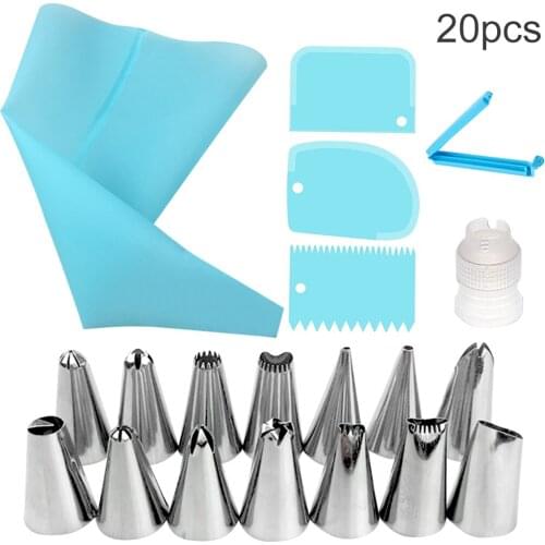 20PCS/Set Silicone Pastry Bag Reusable DIY Cake Baking Set Portable Baking Pastry Accessories Kitchen Cooking Scraper Tools