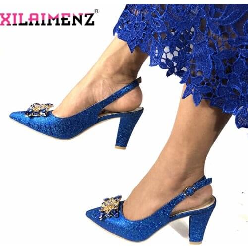 2019 Royal Blue New African Wedding Pointed Toe Sandal for Party Top Quality Fashionable Italian Ladies shoes Factory Price