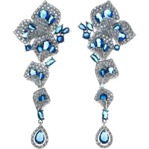 2020 fashion green blue cz heavy luxury flower drop earring for women