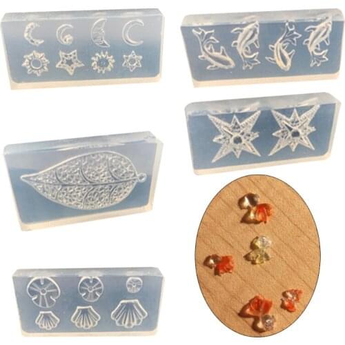 5Pcs/Set Crystal Epoxy Resin Mold Leaves Flower Starfish Shell Nail Carving Decorations Silicone Mould DIY Craft Stencil