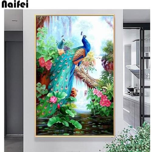 5D DIY Diamond Embroidery Peacock Cross Stitch DIY Diamond Painting Full round Diamond scenery rhinestones Home Decor gift