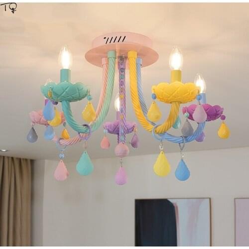 American Macaron Atmosphere Colorful Glass Crystal Ceiling Lamp Kitchen Lighting Ceiling Bedroom Princess Kids Room Home Decor