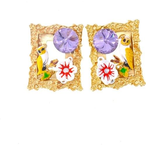Baroque Retro square metal flower earrings shape long drop earrings Baroque Vintage retro wind earrings
