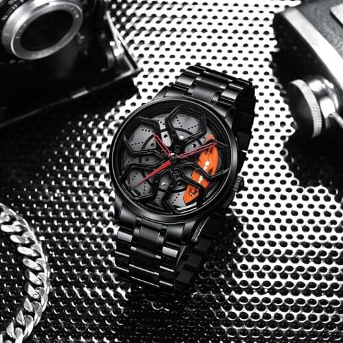 Original wheel watch mens super car wheel mens quartz watch stainless steel waterproof anti-scratch watch car AMG