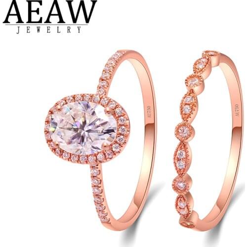 D color 1.5 carat Oval Brilliant Cut Moissanite Engament Ring Set Half Eternity Ring Set Real 14K Rose Gold Test Positive