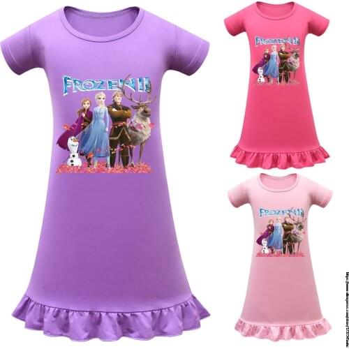 Disney Frozen Elsa Dress Girls Nightdress Clothes Summer Creeper Cartoon Nightgown Childrens Clothing Short Sleeve Pajamas Dress