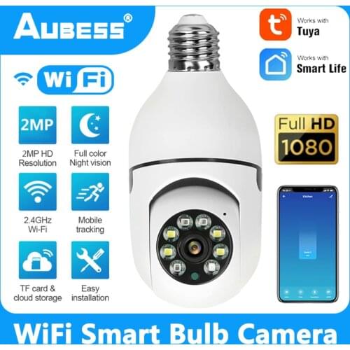 2MP Tuya WIFI E27 PTZ Lamp IP Camera Night Vision PTZ Security Bulb Camera CCTV Video Surveillance Work With Tuya Smart Life Hot