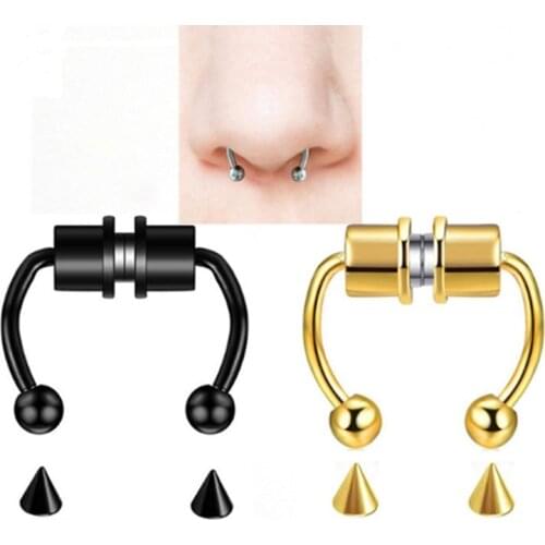 1Pcs Fake Piercing Nose Ring Alloy Nose Piercing Hoop Septum Rings For Women Body Jewelry Gifts Fashion Magnetic Fake Piercing
