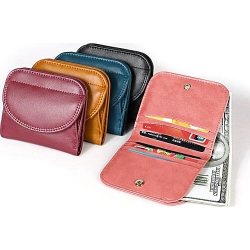 Short Women Wallet Lock Folding Wallet Genuine Leather Coin Purse Female Card Holder Solid Color Shell Wallet Ladies Purse