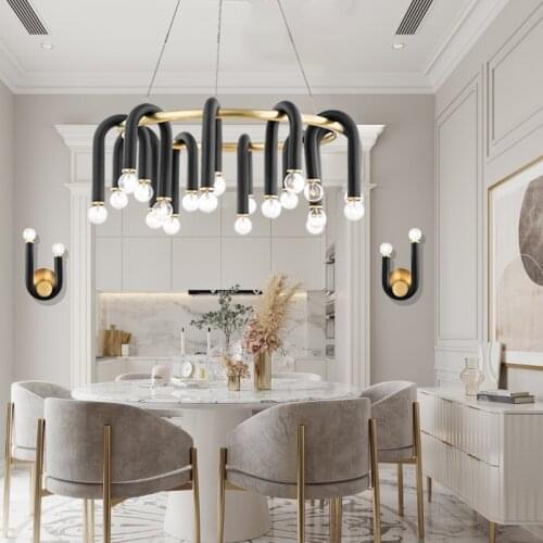Postmodern Creative LED U-shaped Chandelier Gold Or Silver Resin Lighting Hanging Fixtures For Living Room Bedroom Restaurant