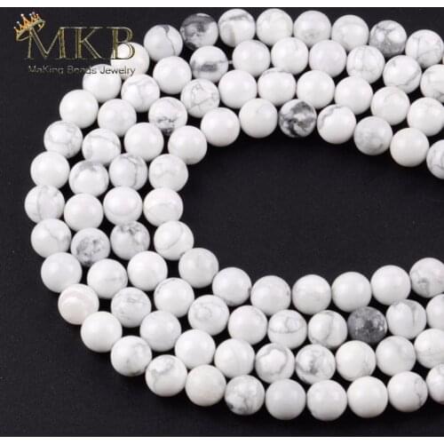 Natural Gem Stone White Howlite Datolite Turquoises Round Beads For Jewelry Making 4/6/8/10/12mm 15inches Spacer Beads Jewellery