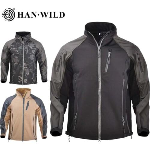 HAN WILD Tactical Skin Men Hooded Hunting Jackets Climbing Trekking Windbreaker Camouflage Jacket Autumn Winter Waterproof
