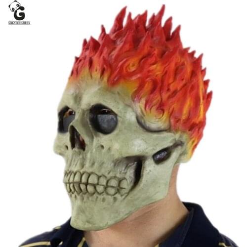 Ghost Rider Flame Skeleton Skull Mask Scary Horror Zombie Spooky Knight Halloween Creepy Demon Masque Carnival Party Props