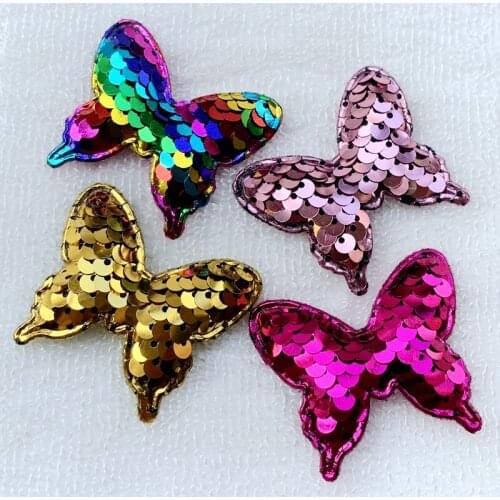 DIY Butterfly Reversible Sequins Patch Clothes Sequined Stickers Diy Garment Apparel Accessories Cartoon Badge 43*51mm 10pcs-K13