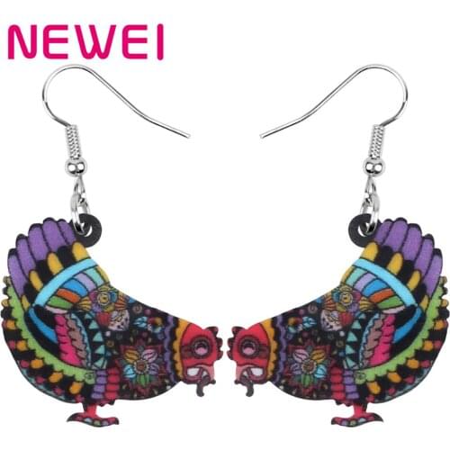 NEWEI Acrylic Floral Hen Chicken Earrings Fowl Farm Animal Drop Dangle Jewelry For Women Lady Girl Teen Kid Charm Hot Sales Gift