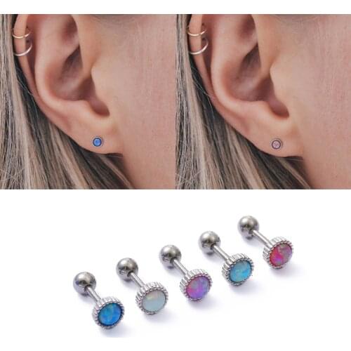 New 1PC Stainless Steel Mini Opal Cartilage Earring for Women Helix Piercing Tragus Stud Conch Earring Piercing Jewelry