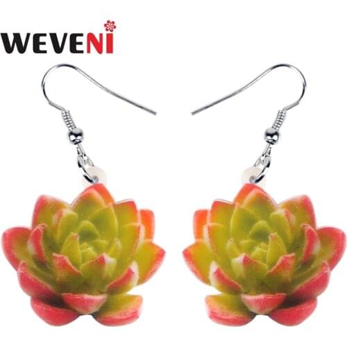 WEVENI Acrylic Novelty Succulent Plant Earrings Drop Dangle New Natural Flower Jewelry For Women Girl 2018 Gift Pet Lover Charms
