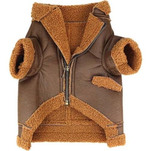 Pet Clothing Dog clothes Fur coat PU Leather Zipper Jacket Winter Warm Fleece Fur Coats For French Bulldog Chihuahua Small Dogs