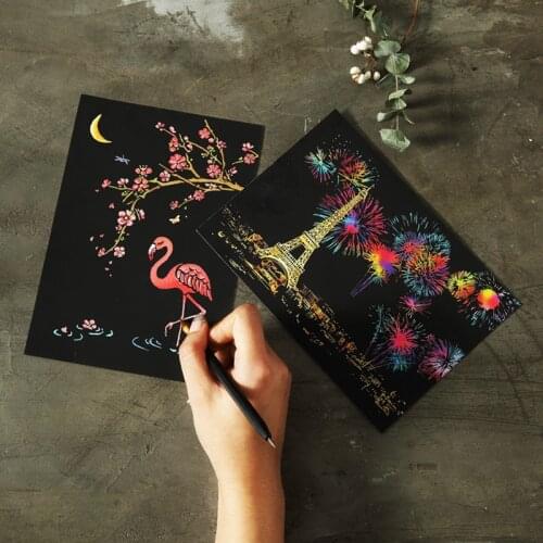 Postcard City Night Scene Scratching Drawing Paper Small Colorful Scratch Painting Set Creative Birthday Gift