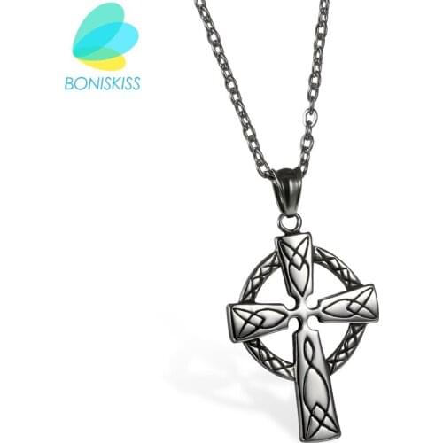 Boniskiss 2020 Sliver Stainless Steel Mens Celts Cross Necklaces Pendant For Women & Men Necklace Male Christian Jewelry