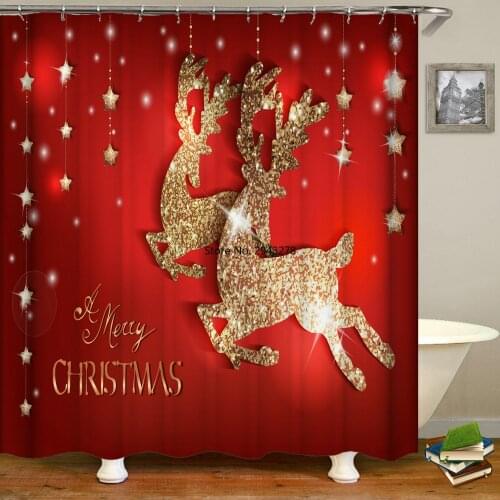 Merry Christmas Shower Curtains Red Christmas Tree Santa Claus 3d Bathroom Curtain Printed Home Decor Bath Curtains With Hooks