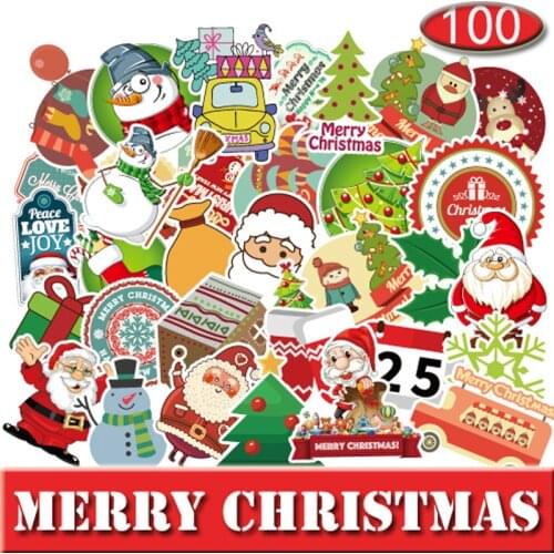 TD ZW Christmas Stickers Festival Cute Cartoon Stickers for Suitcases Laptop Luggage Notebook Cup Graffiti Sticker 100 Pcs/Pack