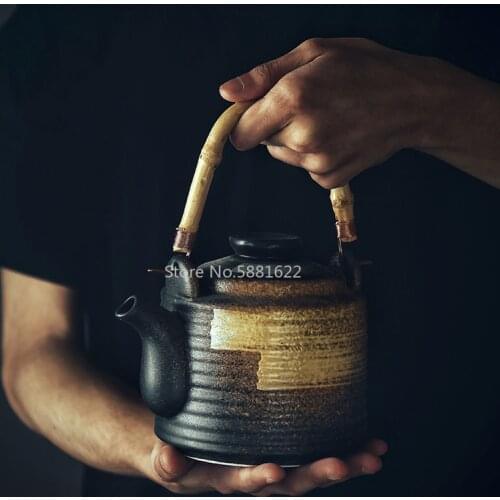 Hand-Painted Ceramic Teapot Japanese Vintage Teapot Chinese Oversize Handle Pot Cup Set