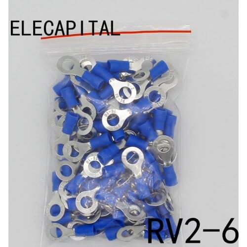 RV2-6 Blue Ring insulated terminal Cable Wire Connector 100PCS/Pack suit 1.5-2.5mm Electrical Crimp Terminal RV2.5-6 RV