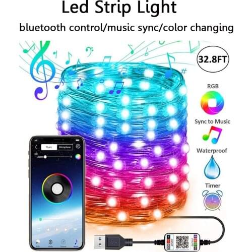 Bluetooth App Sync Music RGB LED Fairy Lights with USB Wedding Party Bedroom Brithday Christmas Lights 200leds/M waterproof IP65